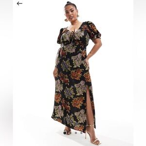 ASOS Black Floral Maxi Dress with Side Slit